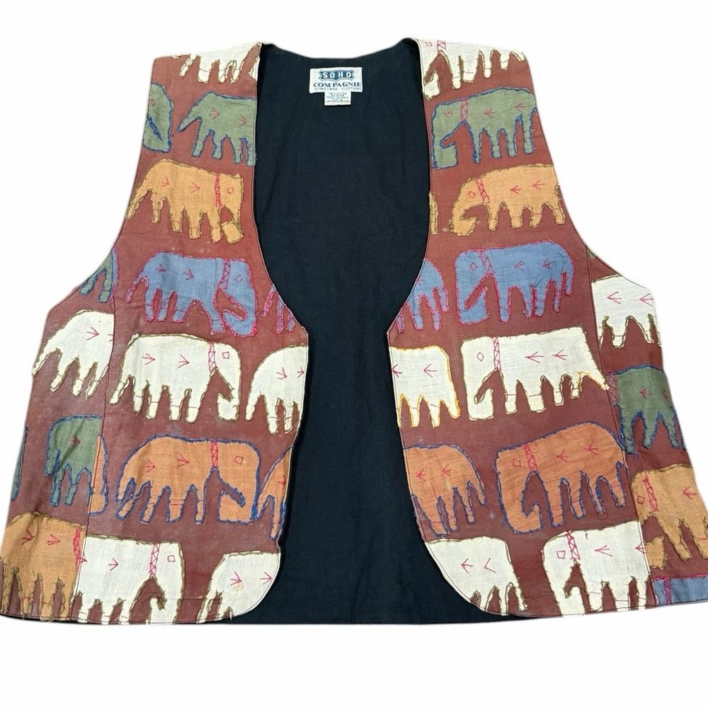 🐘 Vintage Soho Women’s Elephant Print Vest | Size Large | Boho Artsy Style ✨